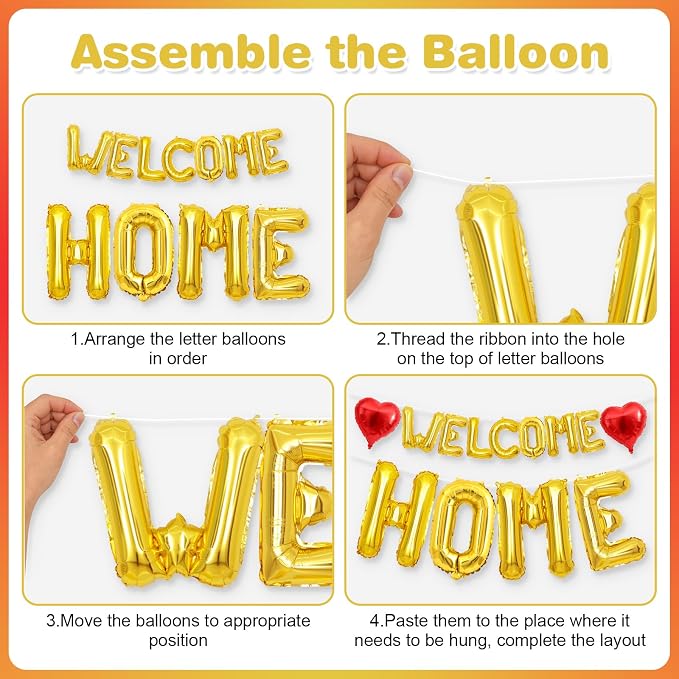 Welcome Home Balloons Red Gold, 40Inch HOME and 16Inch Welcome Foil Balloons - Image 7