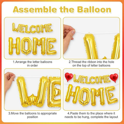 Welcome Home Balloons Red Gold, 40Inch HOME and 16Inch Welcome Foil Balloons - Image 7