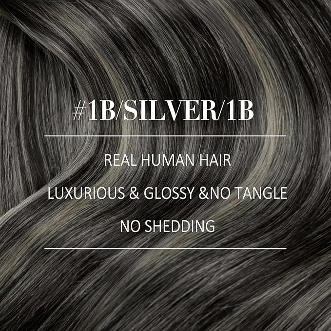 YoungSee Weft Hair Extensions Black Roots to Silver Mix Black Human Hair Weft Extensions Balayage Sew in Bundles Human Hair Long Straight Hair 22Inch 100G