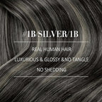 YoungSee Weft Hair Extensions Black Balayage Sew in Hair Extensions Real Human Hair Natural Black and Silver Balayage Human Hair Weft Extensions for Short Hair 70G 14Inch