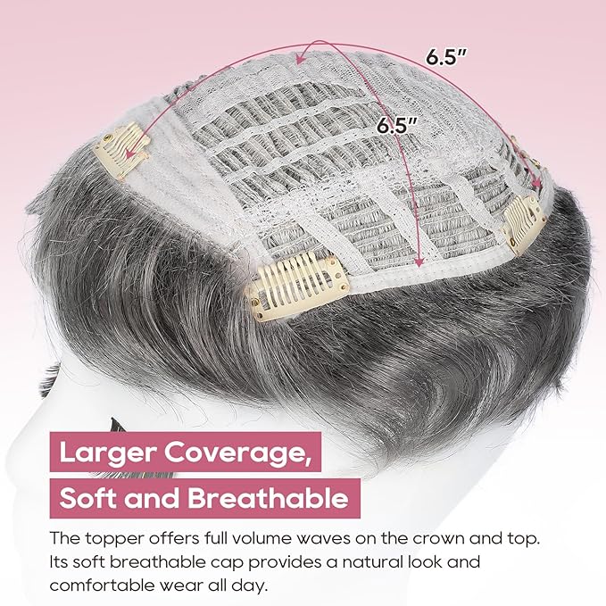 REECHO Hair Topper, Short Wiglet Hair Topper for Women with Thinning Large Coverage Synthetic Top Crown Hairpiece for Women - Steel Gray
