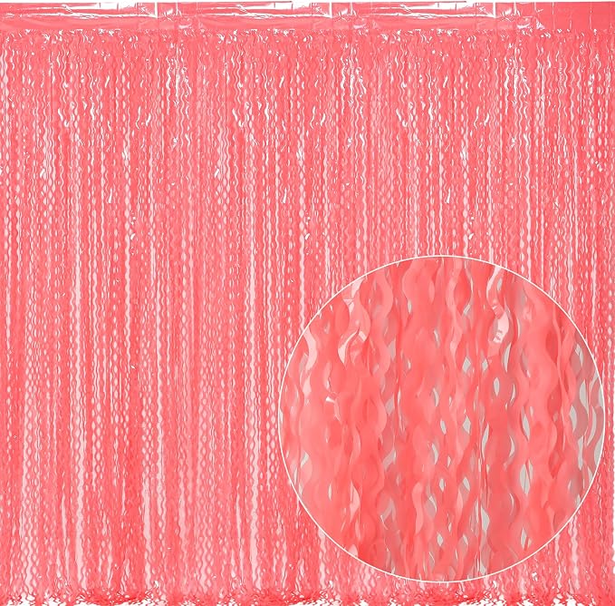 Wavy 4 Pack Watermelon Red Foil Curtain Backdrop - Image 2