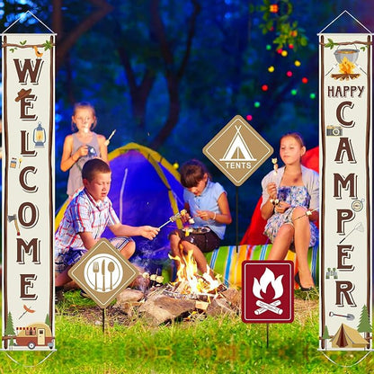 Blulu Camping Themed Party Decorations, Camping Party Banner Welcome Porch Sign - Image 4