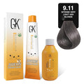 GK HAIR Global Keratin Intense Ash 9.11 Very Light Ash Blonde Hair Color Cream Tube (3.4 Fl Oz/100ml) + 20 Volume Developer (5 Fl Oz/150ml) - Professional Permanent Long Lasting Toner Dye
