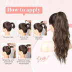 Flufymooz Ponytail Extension, Flexible Wrap Around Ponytail Extension Long Wavy Curly Ponytail Hair Extensions Natural pony tail Synthetic Hairpiece for Women 26 Inch (Black Brown)