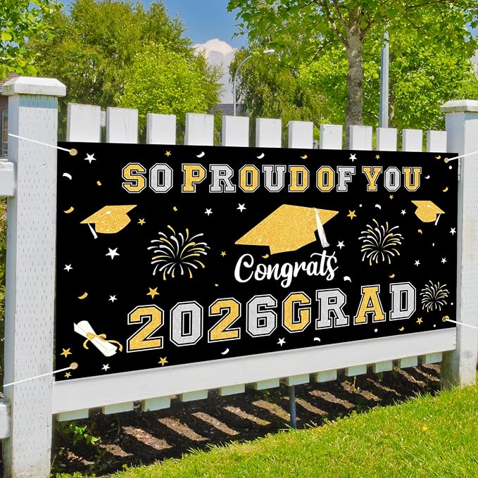 Graduation Decorations 2026 Black Gold Graduation Banner 66.1" x 33.8" - Image 5