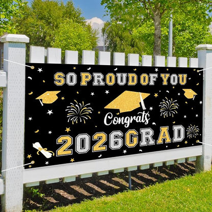 Graduation Decorations 2026 Black Gold Graduation Banner 66.1" x 33.8" - Image 5