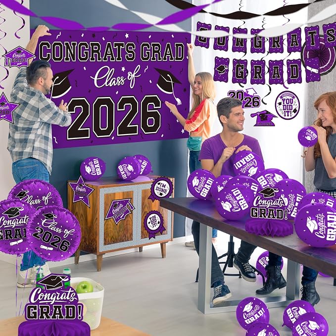 Purple Themed 2026 Graduation Decorations Set - Image 4