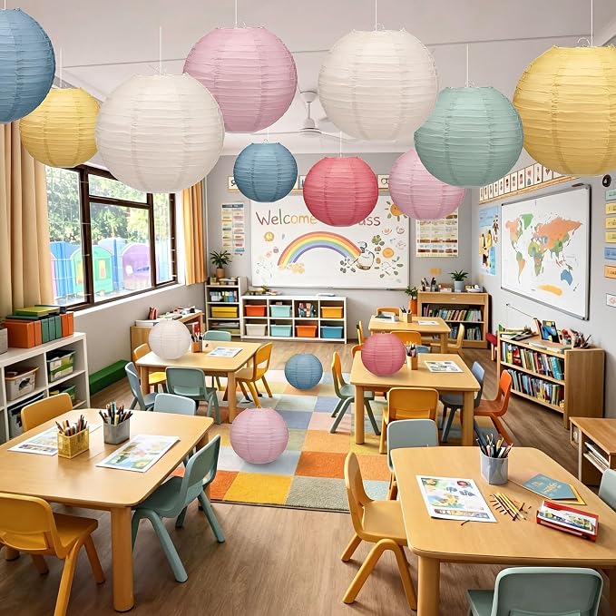 12 Pcs 10 Inch Hanging Paper Lanterns Party Decorations Pastel Spring Classroom - Image 5