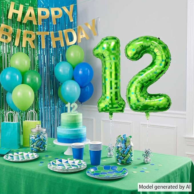 40 Inch Lime Green Pixel Number 12 Balloon, 12th Boy Gamer Party Supplies | - Image 7