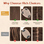 Rich Choices Human Hair Toppers for Women-100% Real Remy Hair Topper No Bang-Upgraded 150% Density 9 * 12CM Lace Base-Clip in Hairs Topper for Thinning Hairs-14Inch #2R Chocolate Brown