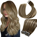 LaaVoo Tape in Human Hair Extensions Light Brown Ombre Tape on Hair Extension Human Hair 100g Tape in Extensions Balayage Brown to Light Brown with Blonde Full Head 22 Inch 40pcs