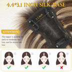 Hair Toppers with Thinning Hairs 100% Real Human Hair Toppers for Women 3D Cover Clip in Bangs 10inch Medium Brown Mix Blonde with Dark Brown Root Topper 120% Density #4T427