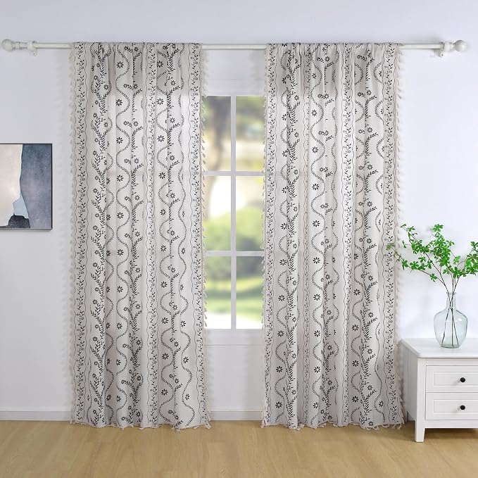 Schweek White 96 Inches Long Semi Sheer Curtains 2 Panels - Image 2