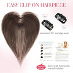 Hairro Human Hair Toppers For Women Wispy Thin Short Wiglet Hairpieces Natural No Bang Middle Part Side Bangs Hair Clip 11 Inches 14.5g #02 Dark Brown