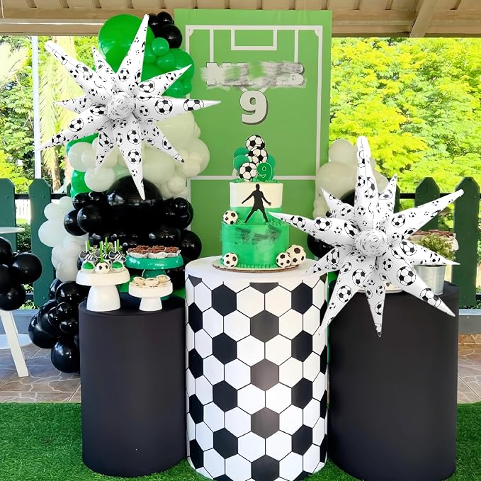 4D Soccer Ball Balloons 32 Inch/Black White Soccer Explosion Star Foil Balloons - Image 4
