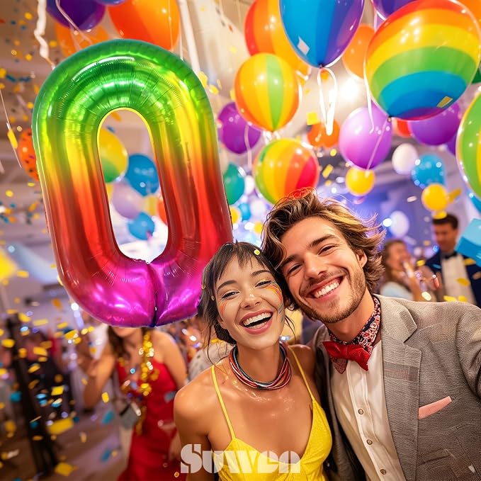 SUWEN Rainbow Number 0 Balloon 40 Inch, Big Colorful Balloons 0-9 | Large - Image 2