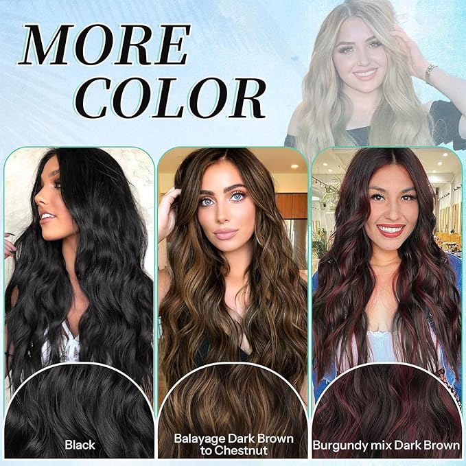 KooKaStyle Clip in Synthetic Hair Extensions Long Wavy 4PCS Thick Hairpieces Black Fiber Double Weft Natural Hair Extensions 16 Inch for Women