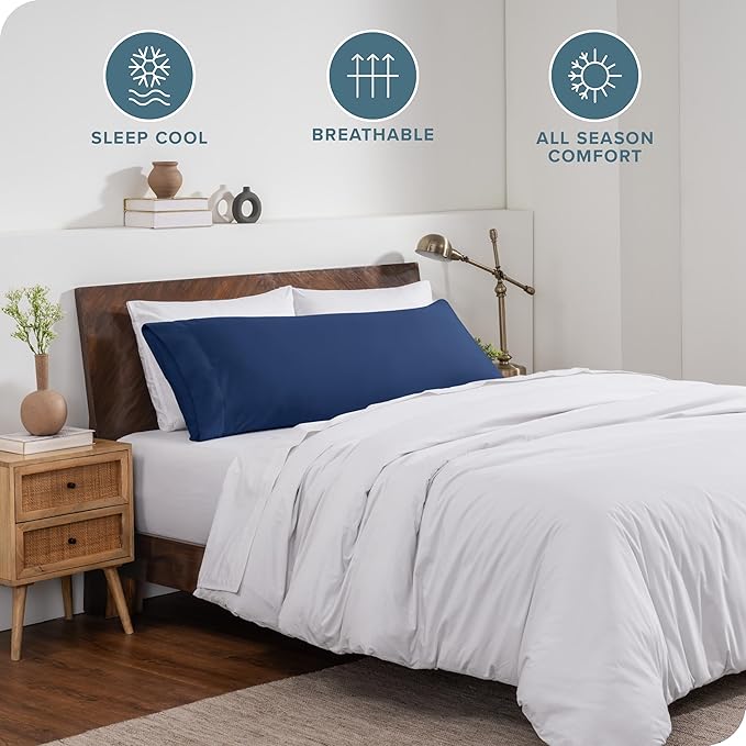 Bare Home Microfiber Body Pillow Cover - Ultra Soft & Cooling - Double Brushed - Envelope Closure - Easy Care (20''x54'' Body Pillow Cover, Dark Blue)