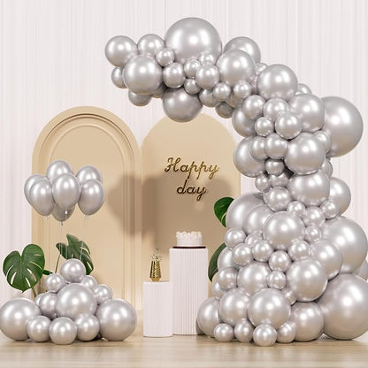 Metallic Silver Balloons 145pcs Different Sizes 5in 10in 12in 18in Chrome by Unknown
