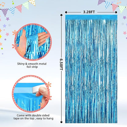 GCB 2Pack Blue Metallic Tinsel Foil Fringe Curtains, Tinsel Curtain Backdrop - Image 4