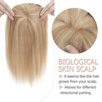 Hair Toppers for Women Real Human Hair With Bangs, 13 * 15 cm Larger Silk Base 150% Density Clip In Topper Hairpieces, Wiglet Top Pieces Add Volume -10 Inch 12P613 Golden Brown&Bleach Blonde