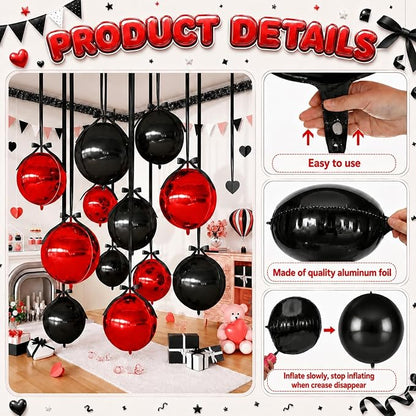 Black Red Round Foil Balloons - Image 9
