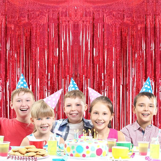 2 Pack 3.2ft x 8.2ft Red Foil Fringe Curtain, Glitter Metallic Tinsel Foil - Image 4
