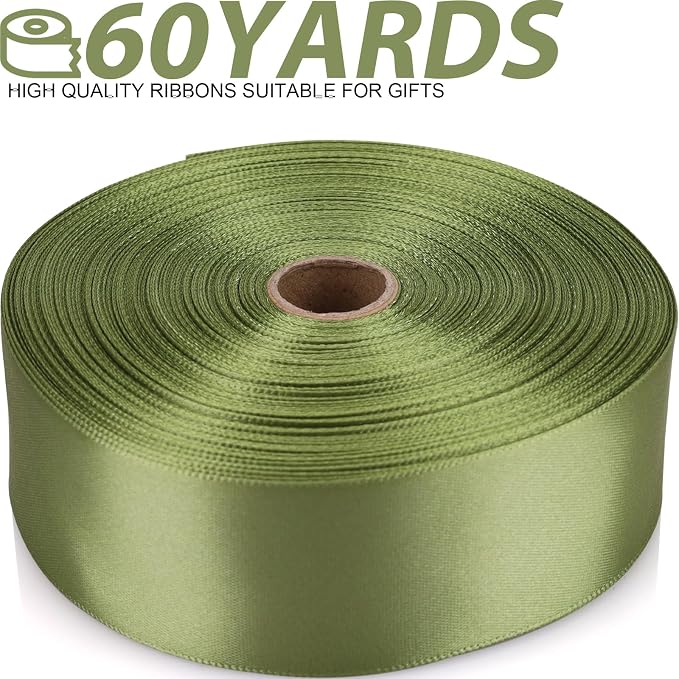 1-1/2 Inch 60 Yards Olive Green Solid Satin Ribbon - Image 2