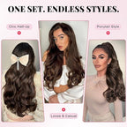 ALXNAN Long Wavy Hair Extensions for Women, Clip in Hair Extensions Clip Ins Soft Full Head Synthetic Hairpieces 20 Inch Medium Brown Ash Blonde
