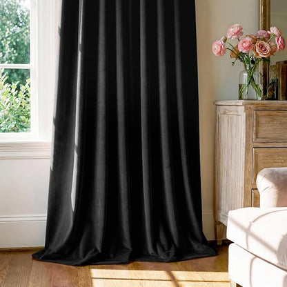 Blackout Black Velvet Curtains for Home Theater, 2 Panels | 300GSM Soft Velvet - Image 7