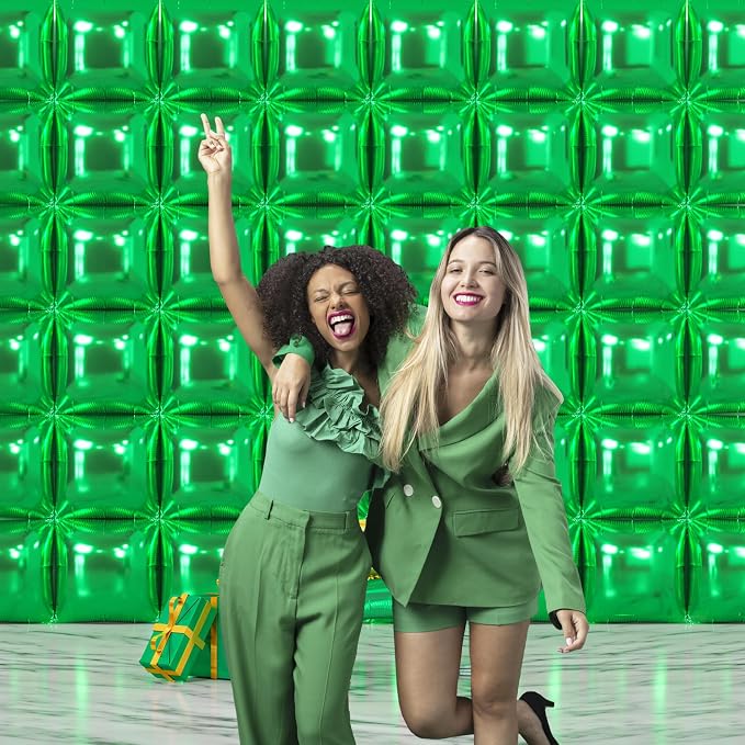 NISOCY 48PCS Metallic Green Square Foil Balloons Wall Backdrop | Double Sided - Image 7