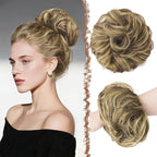 FESHFEN Messy Bun Hair Piece - Large Elastic Wavy Curly Hair Bun Scrunchies Ponytail Extensions Synthetic Chignon Hairpieces for Women, Ash Brown & Blonde 1.94oz
