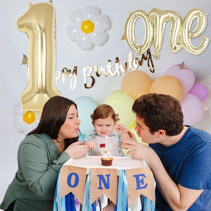 2 Pcs One Balloon Set, 40 Inch Number 1 Balloon and 41 Inch Script Letter One - Image 6