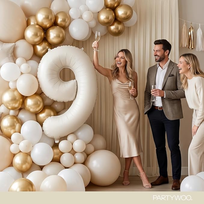 PartyWoo Number Balloons 40 Inch White Number 9 Kit 25pcs - Image 4