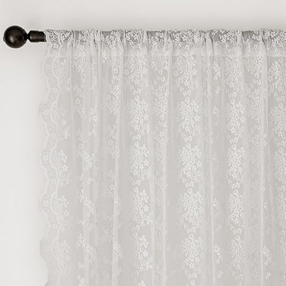 Anmao Vintage Lace Valance Kitchen Curtains 24 Inches Long 2 Panels, Semi Sheer - Image 6