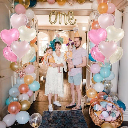 TONIFUL 15 Pcs 18 Inch Cream White Pink Heart Shape Foil Mylar Balloons | - Image 5