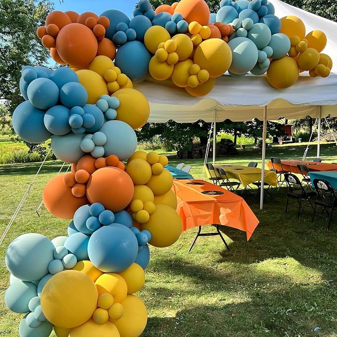 Retro Blue Yellow Orange Balloons, 12 Inch here come balloon Blue and Orange - Image 7