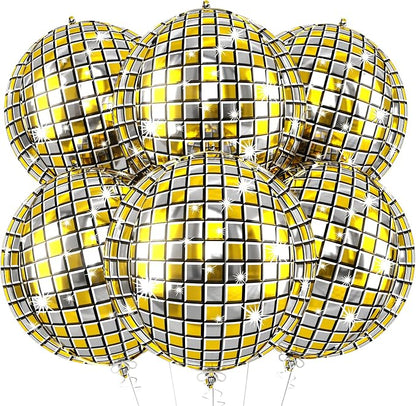 6pcs 22 Inch Gold Disco Ball Balloons, 4d Large Foil Aluminum Balloon by Paready