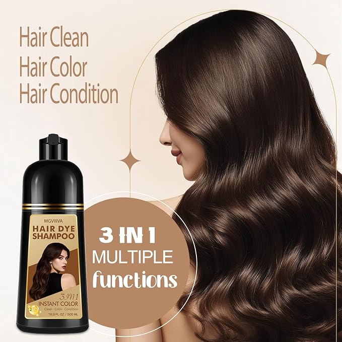 Hair Dye Shampoo 3 in 1, Dark Brown Hair Dye for Men & Women, Long Lasting Hair Color for 100% Gray Hair Coverage, Easy to Use, Shampoo for Color Treated Hair Dye 16.9 Fl Oz (Dark brown)