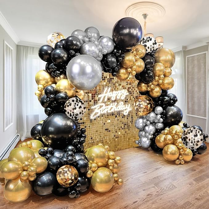160PCS Glod Sliver Black Confetti Balloons Arch Garland Kit by SPFYunion