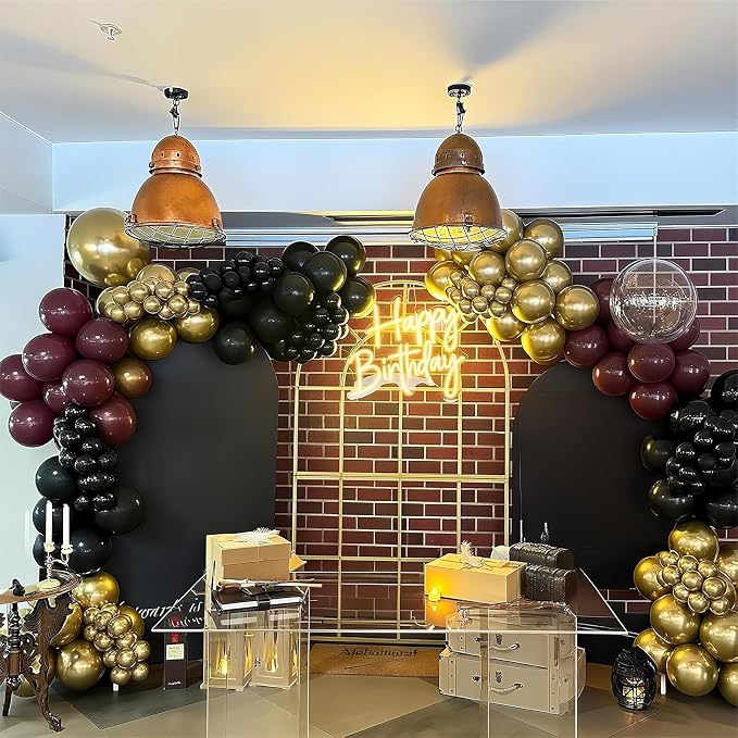 HILAVO Black Burgundy Gold Balloons 12 Inch Burgundy Maroon Red Black Metallic - Image 4