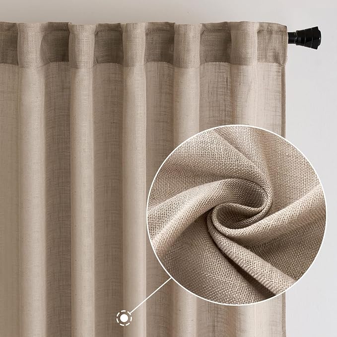 MIULEE Taupe Linen Curtains 37x72 Inch Length 2 Panels - Image 2