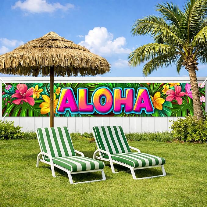 HOMETITUTE Luau Party Decorations Aloha Hawaiian Fence Banner 118 x 20 Inch | - Image 8