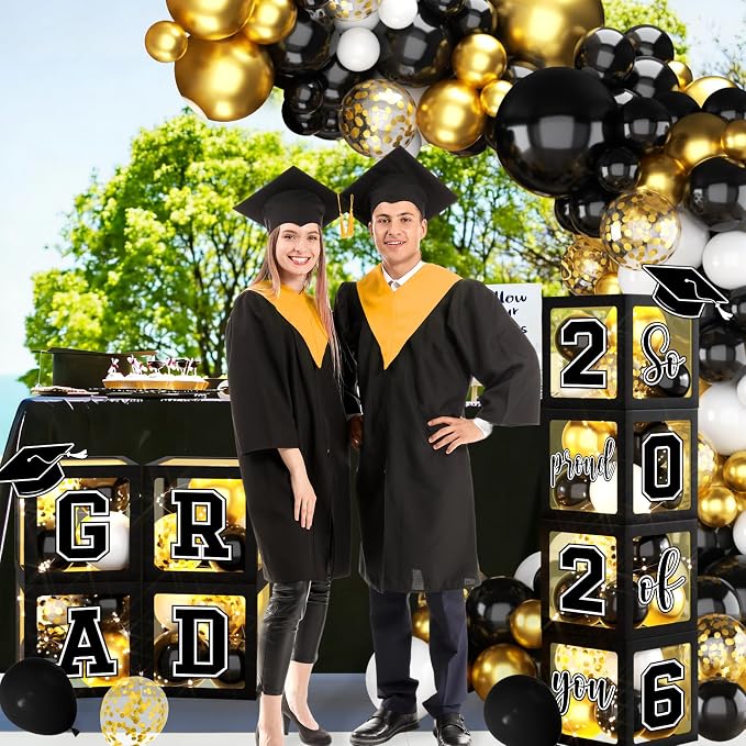 2026 Graduation Decorations Black and Gold Grad Balloon Boxes - Image 2