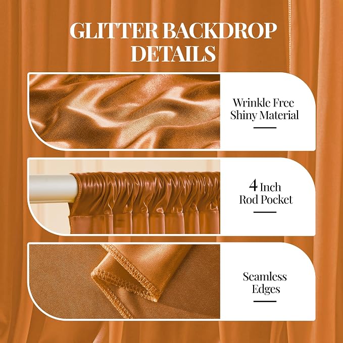 20x10ft Rust Orange Glitter Backdrop Curtain - Image 4