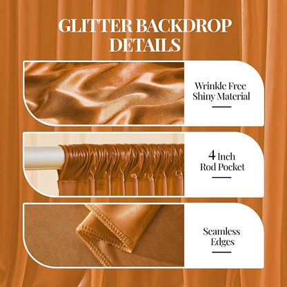 10x10ft Rust Orange Glitter Backdrop Curtain - Image 2