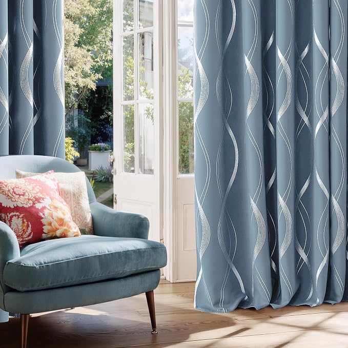 NICETOWN Dusty Blue Patterned Stripe Curtains - Image 4