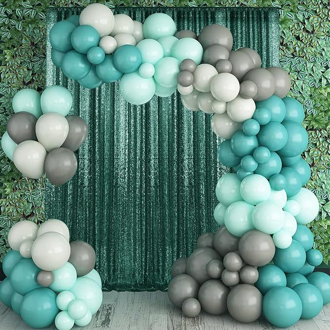 2×8FT-2PCS Hunter Green Sequin Backdrop Curtains Panels, Christmas Green - Image 2