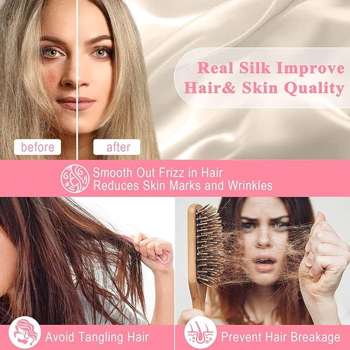 100% Pure Silk Pillowcase 2 Pack for Hair and Skin, Both Sides 23 Momme Grade 6A+ Mulberry Silk Pillowcases with Hidden Zipper, Soft&Smooth Cooling Pillow Cases (Buff Beige, Standard 20x26)